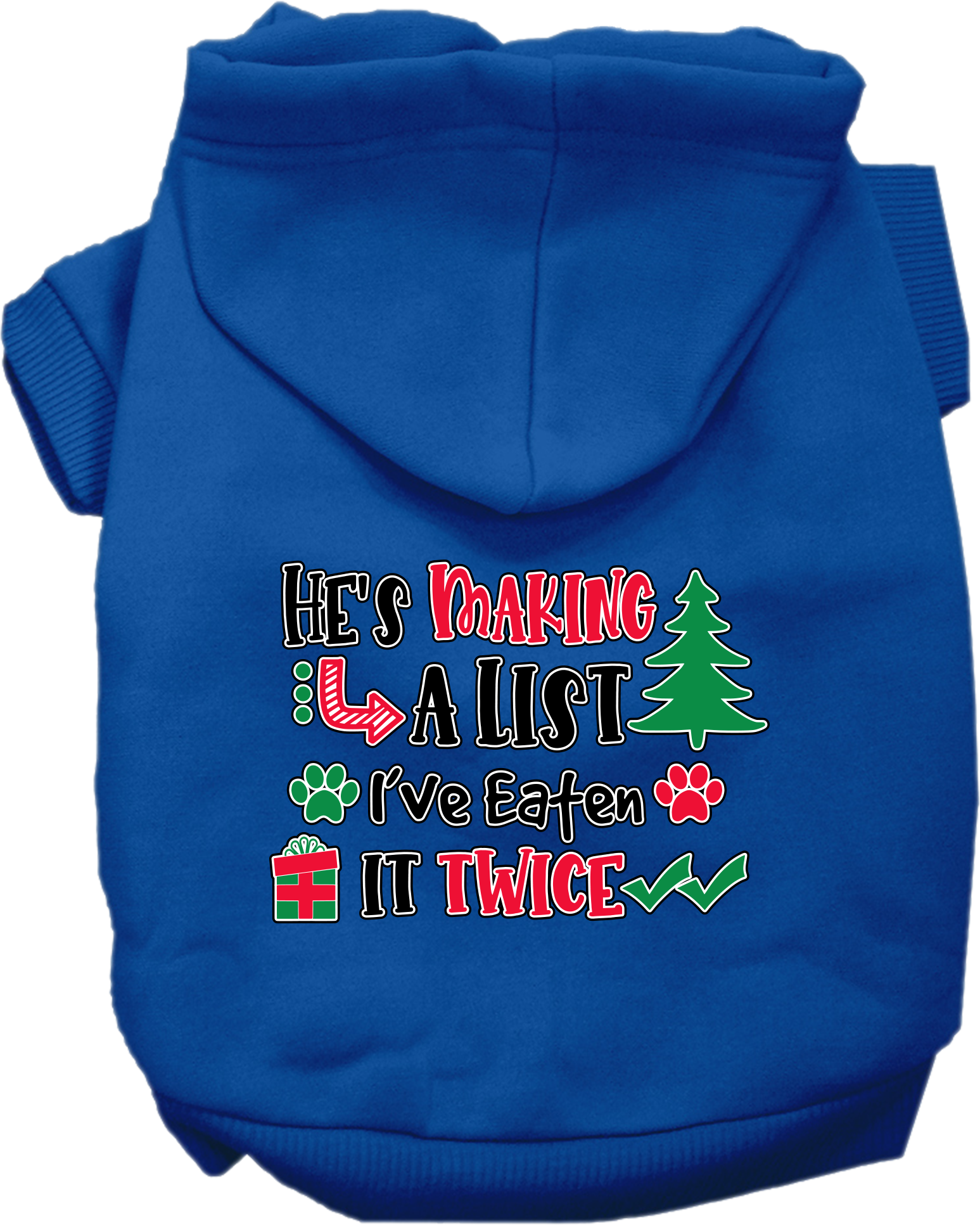 He's Making a List... Screen Print Dog Hoodie Blue Size 4X